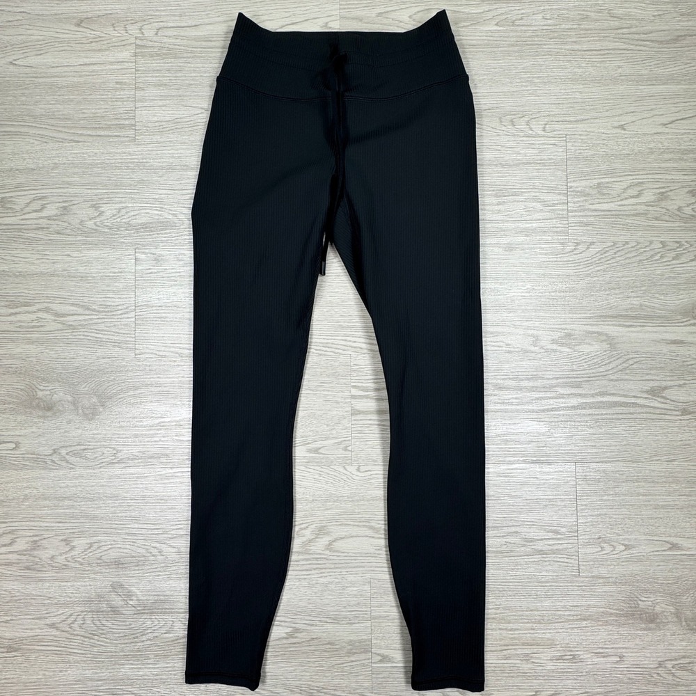 Fabletics Women Leggings Ribbed High Waisted Black Medium Drawstring‎ Athletic